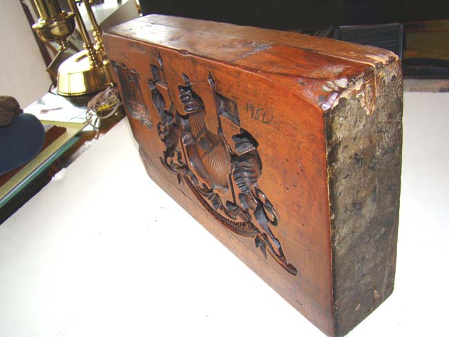 An 18th century incised carved fruitwood composition mold bearing the arms and crest of the Berkeley family dated 1754.    — image 2